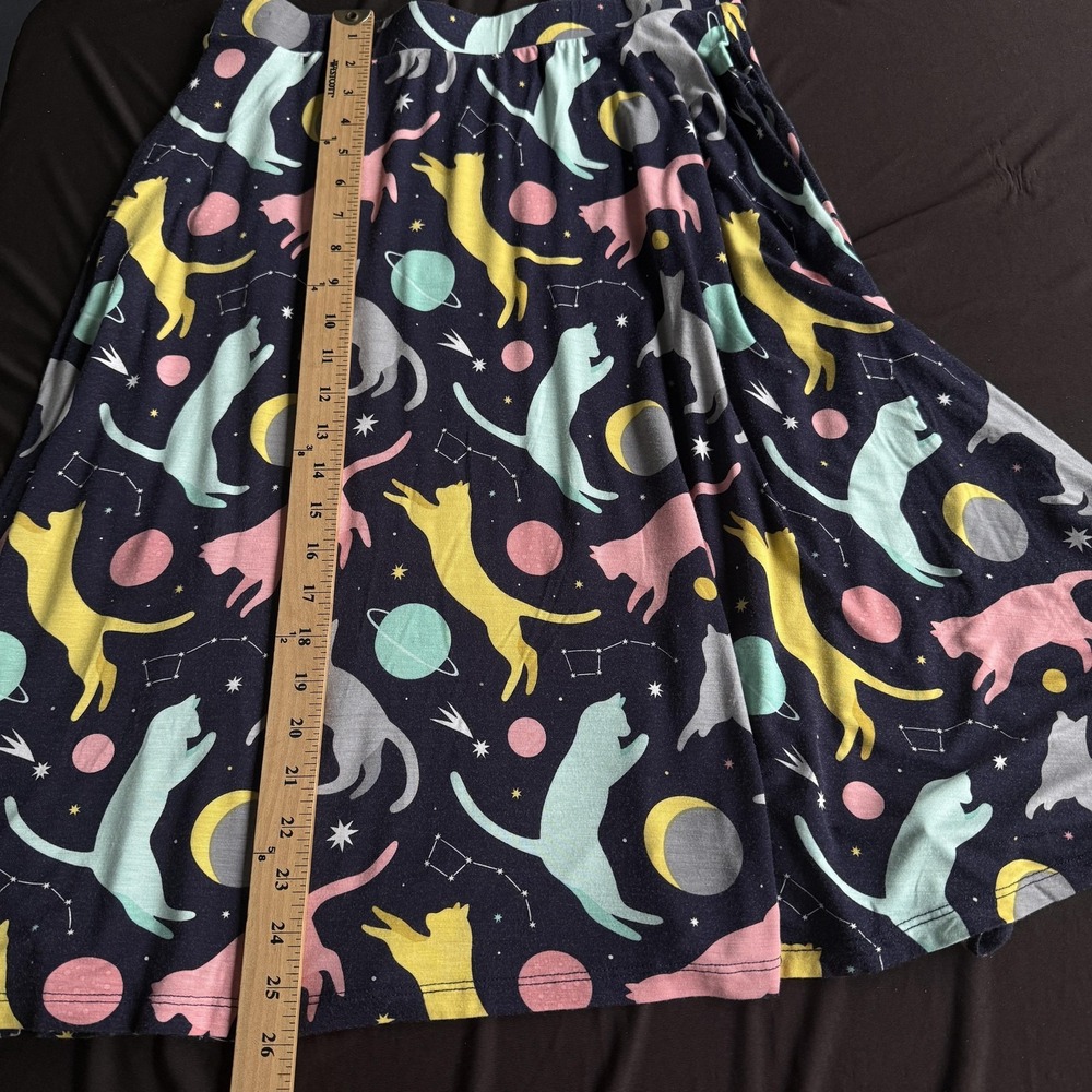 ModCloth Skirt Womens Small Multicolor Cat Space A Line Midi Stretch Pull On - Picture 8 of 9